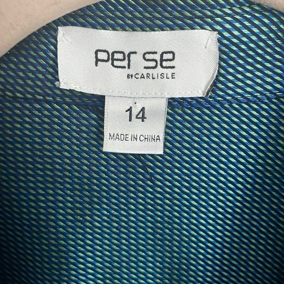 Per Se by Carlisle‎ Women's Green & Blue geometric iridescent button up size 14 - Picture 4 of 8